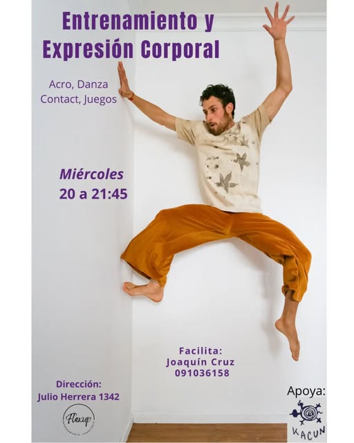 Flyer real del taller Entrenamiento y Expresión Corporal, a cargo de Joaquín Cruz